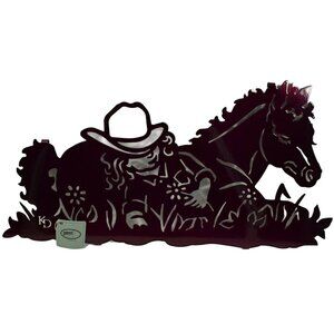 Lazart Sleeping Cowgirl with Horse 20 inch Metal Decorative Hanging Wall Art